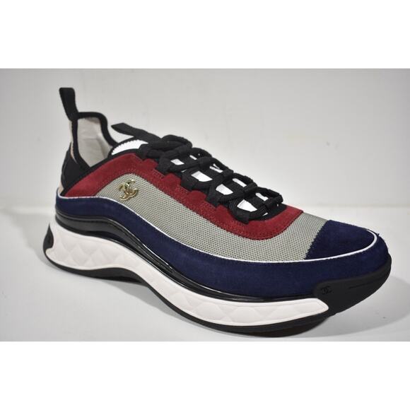 Chanel 22B Mens Gray Blue Red CC Logo Low Top Lace Up Trainer Sneaker 44 11 - Picture 3 of 10
